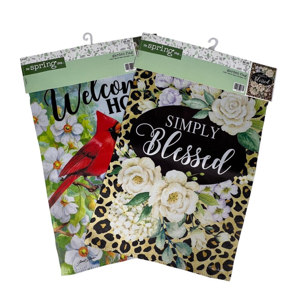 THE SPRING SHOP Garden Flag Lot 2 Cardinal Welcome Simply Blessed Floral 12.5x18